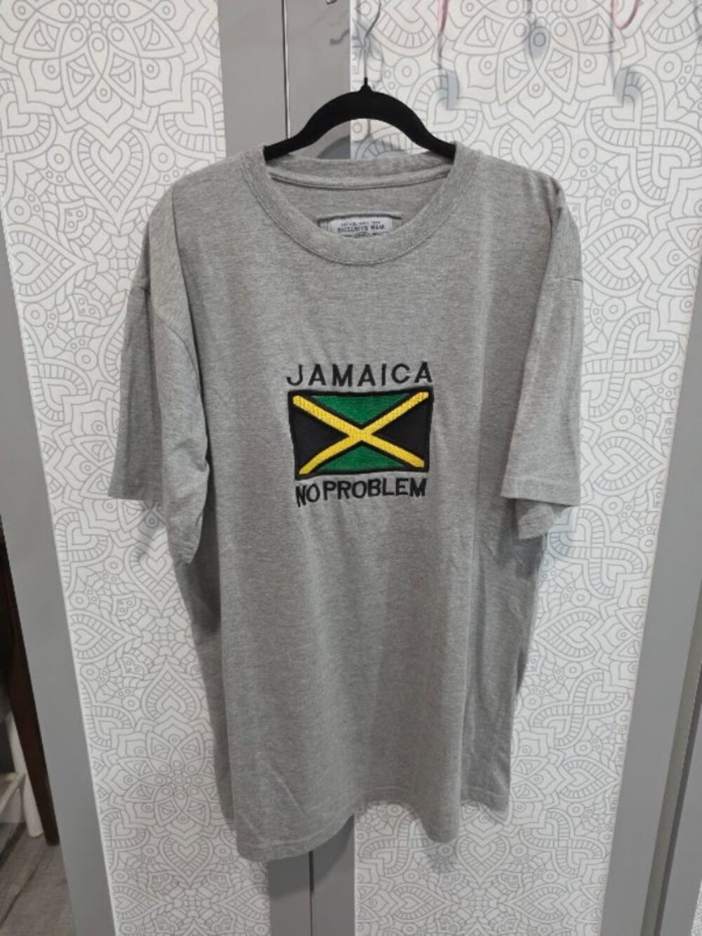 Men's Gray Cotton Tee Jamaican Flag Patch Size 3XL